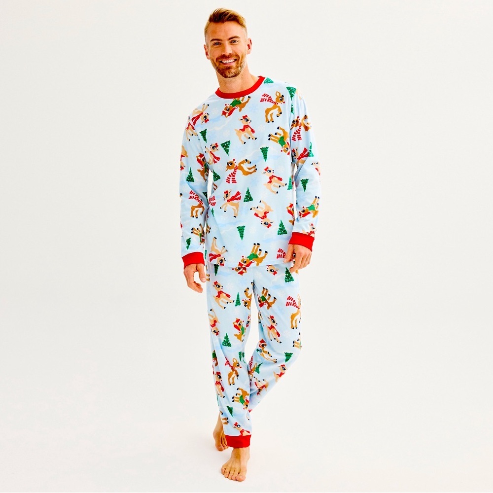 Mens Christmas Reindeer Pajama Set Size L Holiday PJs